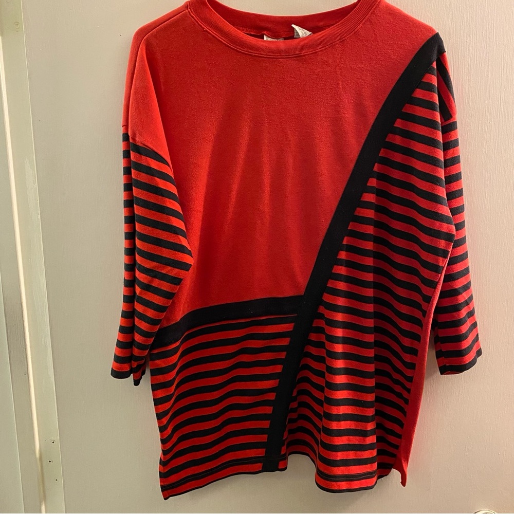Simple Addition Red & Black Top With Asymmetrical Design